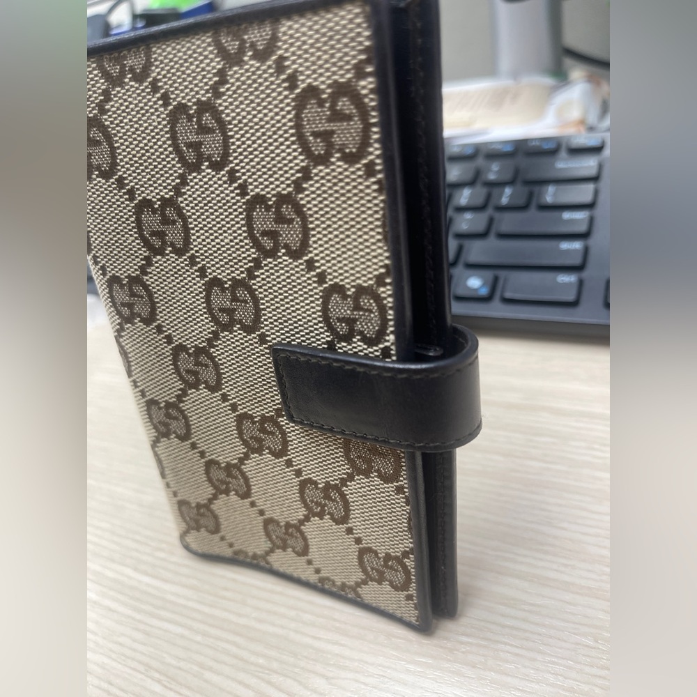 Vintage GUCCI GG Canvas Brown Drk Brown Lthr Bifold Diary Day Planner/Organizer - Picture 2 of 16